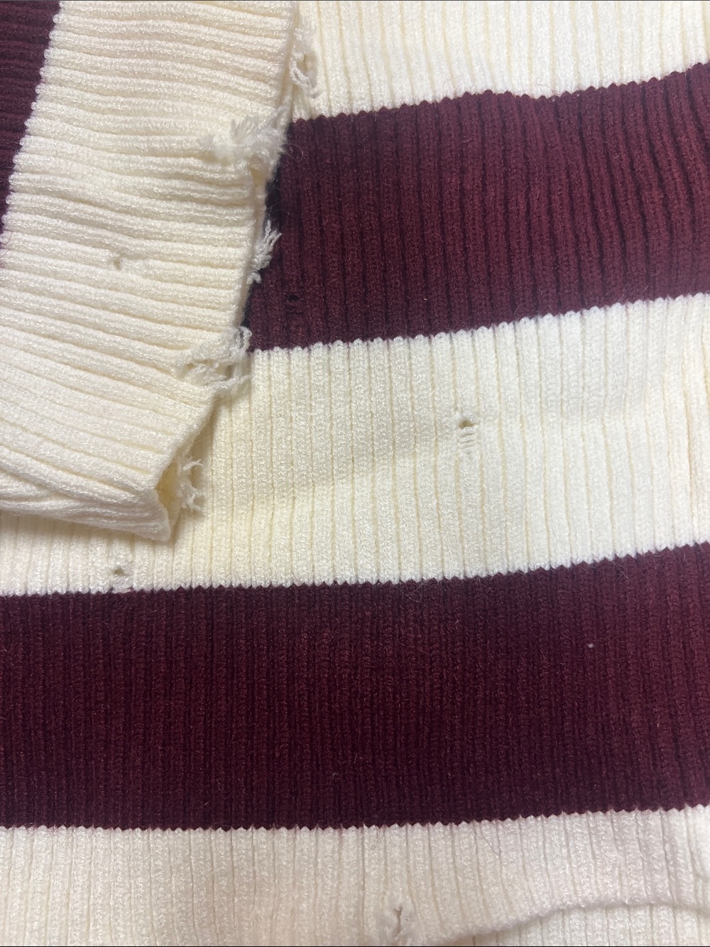 Fashion nova Striped Maroon and Cream Crewneck Sweater - Picture 3 of 4